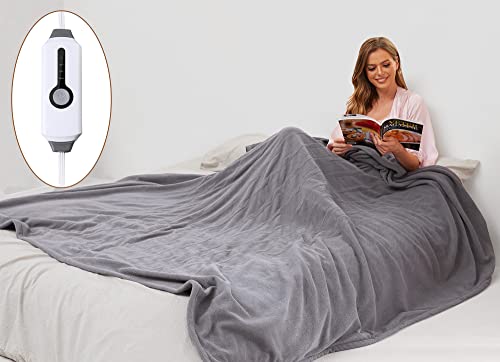 Yakee Heated Blanket Full Size 72" X 84", Polar Fleece Electric Throw Full Body Warming With Fast Heat, Heating Blankets For Couch & Bed With 4 Levels & 10 Hour Auto Off, Machine Washable (Grey) #TOP23