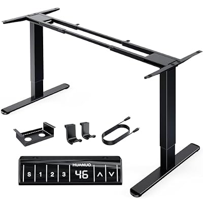 HUANUO Electric Standing Desks Frame with 265 lbs Dual Motor,Thick T-Shaped Desk Legs Made of Automotive Grade Steel,for Max 90″x31.5″ Desktop, Height Adjustable Desk Frame for Home Office, Frame Only
