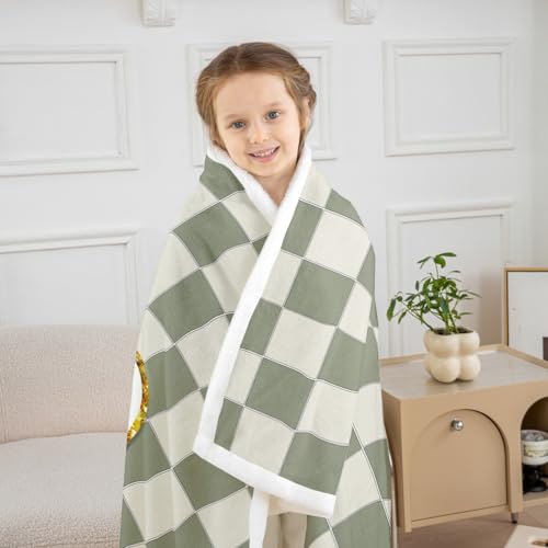 Image of Erosebridal Sage Green Checkered Sherpa Blanket Plaid Initial R Fuzzy Plush Throw Personalized Monogram Fleece Blanket for Kids Boys Girls,Fashion Grids Gingham Decor for Bed Couch Twin 60 inchx80 inch