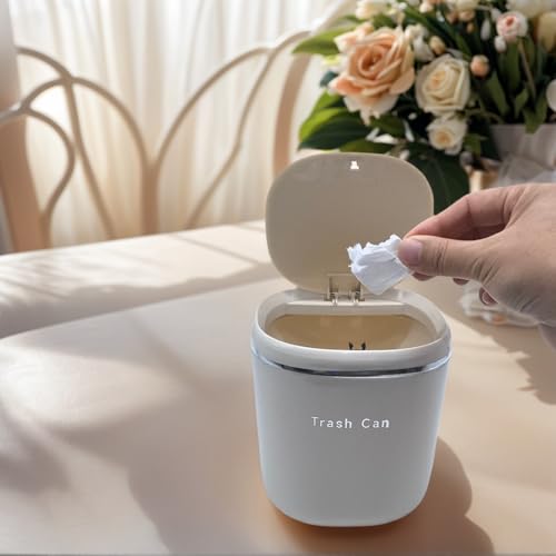 Image of 0.8 Gallon Mini Desktop Trash Can with Push-Open Lid, Small Countertop Waste Basket Includes 50 Bags，Eco-Friendly PP Little Garbage Can, Tiny Trash Bin for Office, Bedroom & Bathroom(White)