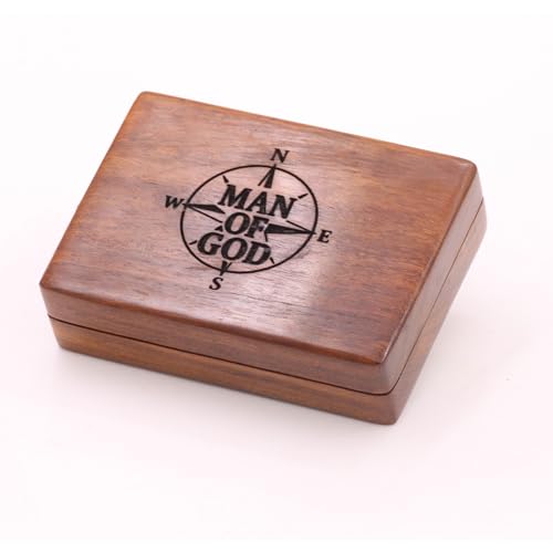 Brújula de latón sólida con caja de madera grabada miniatura 4