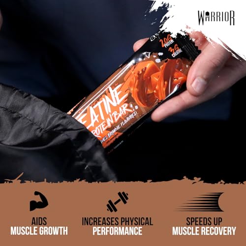 Warrior RAW Creatine Protein Bar, 20g High Protein Oat Flapjack With 3g Creatine, Low Sugar Protein Bar, Gym Snack For Muscle Growth & Recovery, Pre Or Post Workout, 12 x 75g (Salted Caramel Brownie)