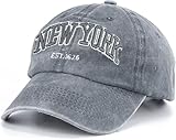 Baseball Hat New-York Distressed-Adjustable-Strapback - Washed Twill Dad Hat Unisex Light Grey
