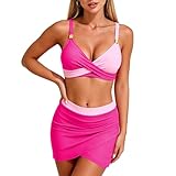 High Waisted Bikini Sets for Women V Neck Twist Front Tummy Control Swimsuits Two Piece Sarong Wraps Modest Bathing Suit (UK, Alpha, M, Regular, Regular, Pink)