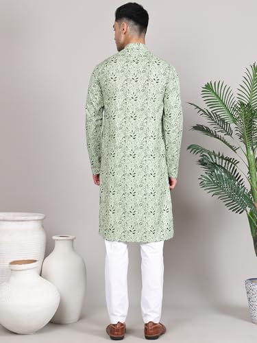 Image of Majestic Man Women's Cotton Regular Fit Casual Ethnic Motifs Printed Mandarin Collar Long Kurta