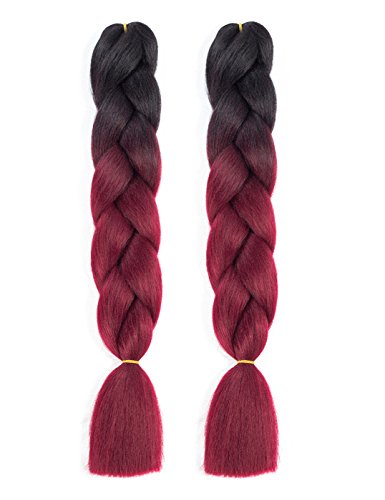 Synthetic Braiding Hair Ombre Jumbo Braids Fiber Box Braids High Heat Resistant Twist Braiding Hair 2pcs from Karida(24inch, Black-Red Wine)