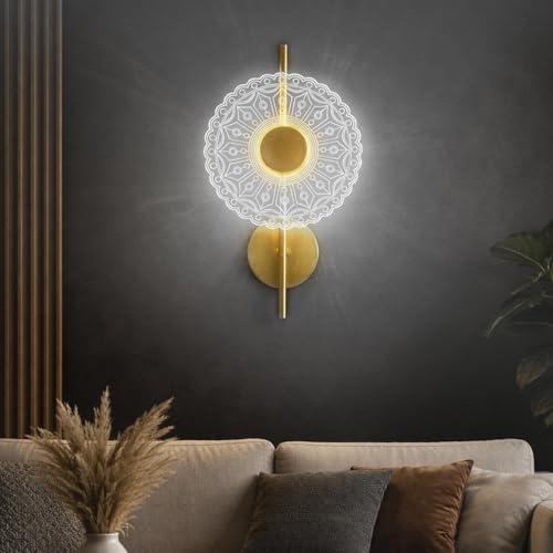Image of Monolith Lumiround Wall Light | 3 Color LED Wall Sconce | Antique Gold Acrylic Decorative Wall Lamp | Modern Indoor Lighting for Bedroom, Living Room & Entryway, Staircase, Hallway | Pack of 1