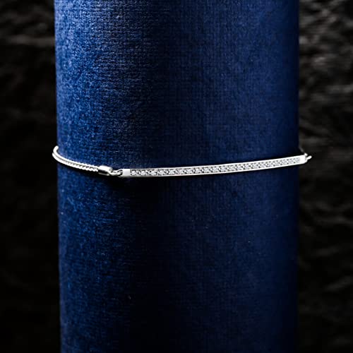 Elmas 1/10Ct Round White Diamond 925 Sterling Silver Bar Strand Adjustable Bolo Bracelet For Women #TOP2