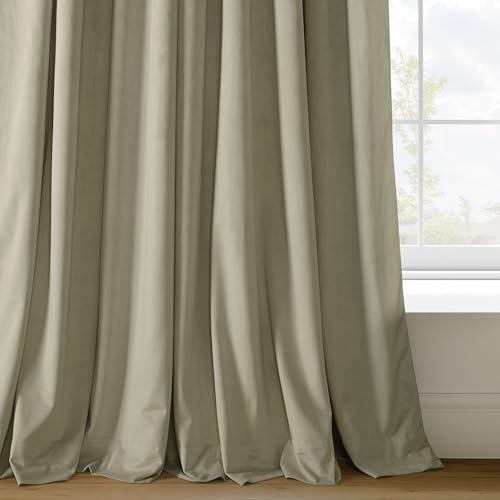HPD Half Price Drapes Signature Velvet Thermal Blackout Curtains for Living Room 108 Inch Long (1 Panel) Rod Pocket Insulated Blackout Curtains for Bedroom Window Curtains, 50W x 108L, Cool Beige