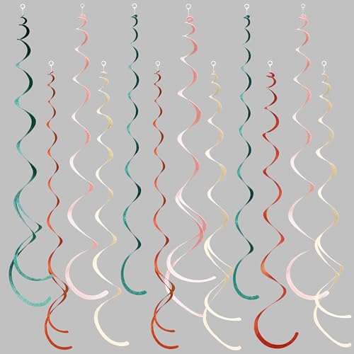 Image of 36 Pcs Boho Hanging Swirl Decorations Aqua Green Orange Pink Beige Felt Swirl Streamer Spiral Ceiling Garland for Birthday Engagement Wedding Bridal Shower Party Decor Supplies