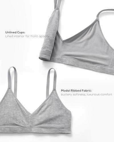 Image of Natrelax Modal Ribbed V Neck Bralette | Semi Sheer Fabric, Wireless Unlined, Double Layers, Adjustable Straps, No Underwire, Comfort Soft, Bras for Women