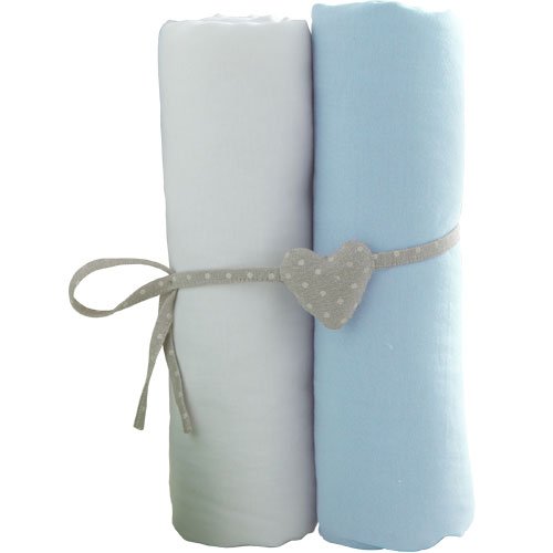 Babycalin - Lot de 2 draps housse 60 x 120 cm - Blanc/Bleu ciel
