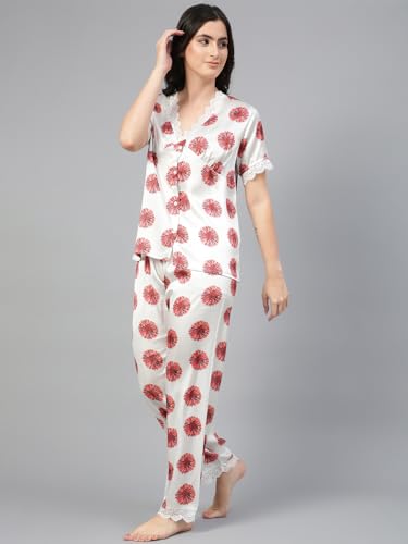 Image of KOTTY Women's Printed Satin Night Suit Shirt & Pyjama Set