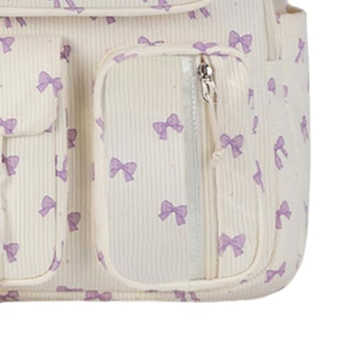 3Pcs Corduroy Backpack for Women, Kawaii Rucksack with Lunch Bag and Stationery Box, Large Capacity Book Bag with Printed Pattern, Personalized Stylish Daypack Bag for Travel, Commuting3