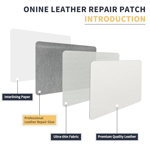 Image of ONine Leather Repair Patch,Leather Repair Tape, 12 x 48 inches Leather Repair Patch for Furniture,Vinyl Repair Kit,Leather Couch Patch,for Sofas, Furniture, Car Seats(White-Litchi Grain)