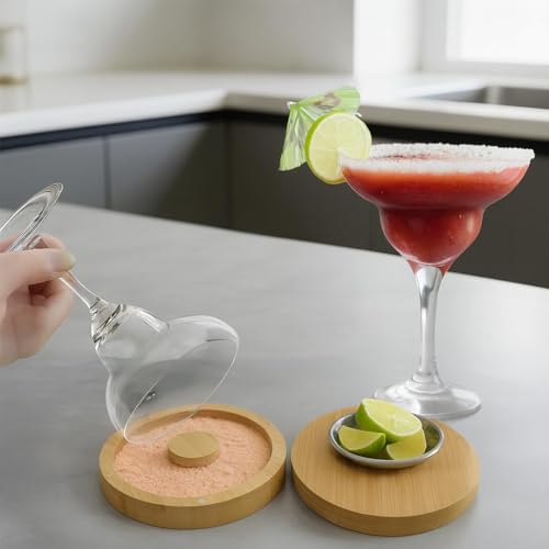 Bamboo Margarita Salt Rimmer Set with Lids, 2-Pack Fits 4.7" Glasses