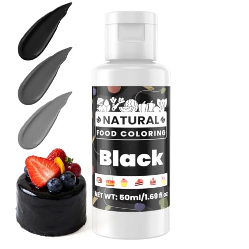 Image of Black Natural Food Coloring - 50ml Plant Based Food Dye, No FD&C & Artificial Dyes, Gluten-Free, Food-Grade, Vibrant Liquid Colors for Icing, Baking, Cake Decorating, Frosting, Fondant, Slime - 1.69 Fl.Oz Bottles