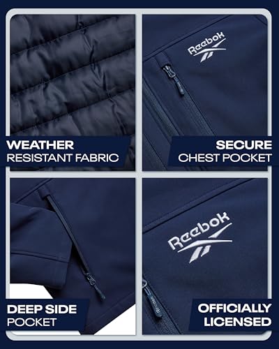 Image of Reebok Mens Winter Coats - 3 in 1 System Hooded Softshell Windbreaker Jacket and Quilted Puffer Insulated Mens Ski Jacket