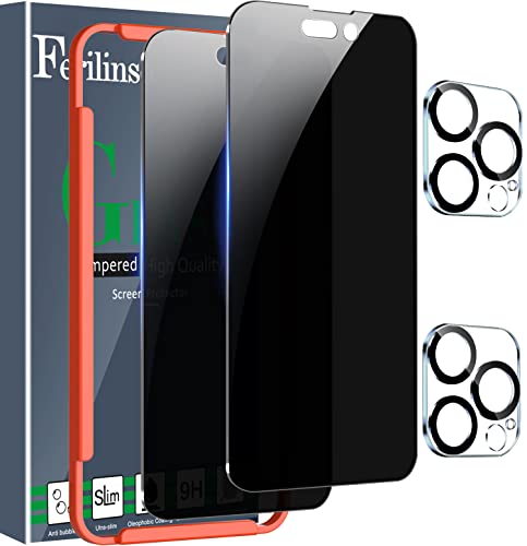 [2+3 Pack] Ferilinso for Apple iPhone 14 Pro Max Privacy Screen Protector Tempered Glass Accessories 2 Pack 9H Anti Spy Privacy Screen for iPhone 14 Pro Max 3 Pack Camera Lens Protector