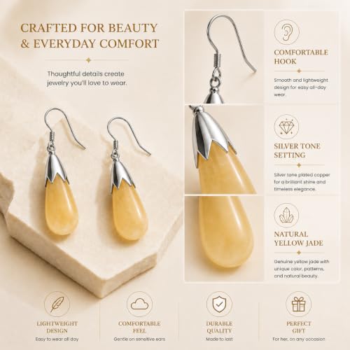 Yellow Jade Earrings for Women Crystal Dangle Drop Birthstone Jewelry - image 5