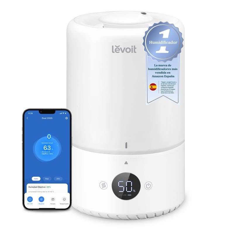LEVOIT Humidificador Inteligente de Niebla Fría para Habitación y Bebé con Sensor, Control por APP y Voz, Difusor Aceites Esenciales, Temporizador a Cuarto,＜28dB, 3L Top-Fill, Blanco