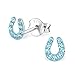 925 Sterling Silver Hypoallergenic Aquamarine Crystal Horseshoe Stud Earrings for Girls 18304