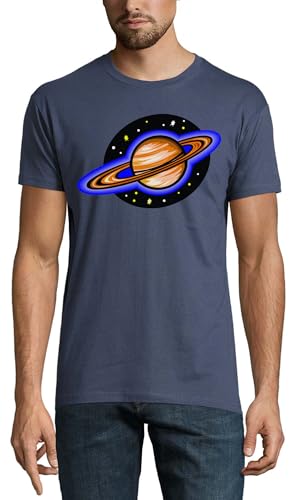 T-shirt Homme Denim en Coton Motif Planète Saturne Espace Galaxie