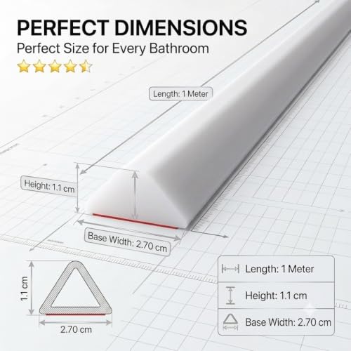 Image of Silicone Shower Water Barrier 1 Metre, Self Adhesive Water Dam Strip, Flexible Shower Threshold Water Stopper for Bathroom, Kitchen Sink, Bathtub & Countertop, White