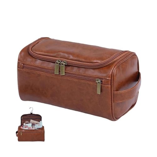 PU Leather Toiletry Bag for Men, Wash Bag for Travel, Shaving Bathroom Gym Toiletries Makeup Organizer, Gift for Groom, Father's Day, Birthday, Husband, Grandpa(Color:Brown)