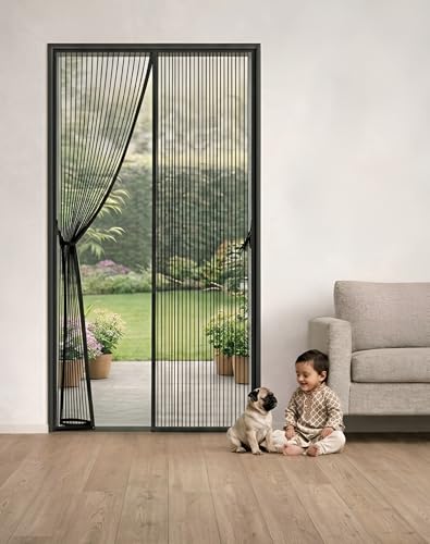 Happy Penguin Magnetic Mosquito Net for Door (100x200 cm) Polyester Mesh | Auto Close with Strong Magnets | Easy DIY Installation Hook Tape | Hands-Free Insect Screen Curtain for Home, Kids & Pets