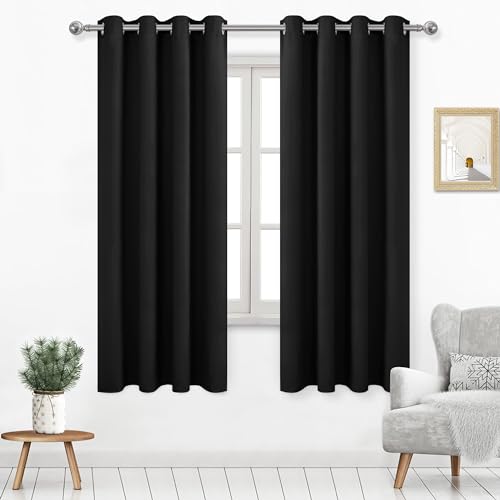 Image of DWCN Blackout Curtains for Bedroom Living Room 52 x 63 Inch 2 Panels Black