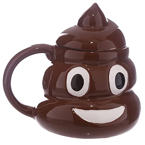 Tazza Mug colazione ceramica CON COPERCHIO EMOTICON EMOJI CACCA POOP, 450 ml
