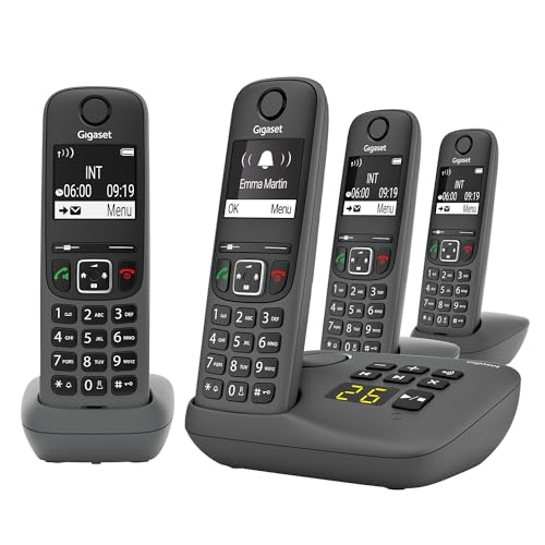 Gigaset A695A Quattro - 4 téléphones DECT sans Fil avec répondeur - écran à Haut Contraste - Excellente qualité Audio - Fonction Mains Libres -...