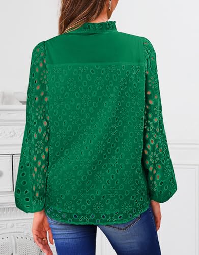 BETTE BOUTIK Women's Long Short Sleeve Tops 2025 Dressy Casual Button Hollow Out Lace Embroidered Blouses Shirts