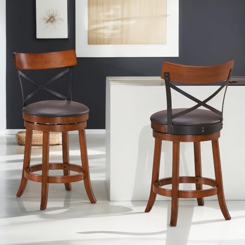 Butaco giratorio de altura para barra, 24 pulgadas, color capuchino, respaldo abierto en X, resistente, para cocina, comedor o bar (24 pulgadas, juego de 4) miniatura 2