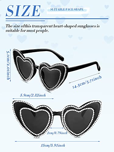 Konohan 2 Pairs Bride and Groom Heart Sunglasses Wedding Rhinestones Sunglasses Couple Gifts for Bridal Bachelorette Party(Black with Gray, White with Gray)3