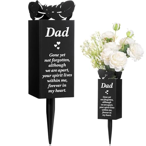 Supports de fleurs funéraires en métal à plumes avec pique, 7,6 x 20,3 cm, vases commémoratifs impressionnants pour papa, décorations de cimetière pour papa, funérailles, fête des loins, sans fleur
