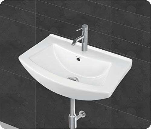 Image of Wash Basin Wall Hung Mounted Glossy Finish White Sink for Bathroom (18 x 14 x 6 Inch)