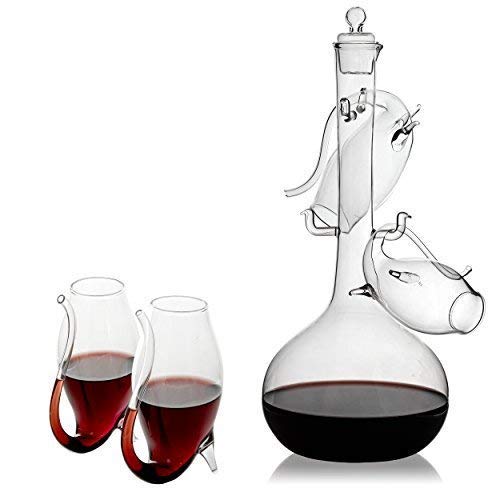The Wine Savant Crystal Port, Sherry and Dessert Wine Glasses Sippers & Decanter, Cordial Schooner Sippers Aperitif & Nosing Copitas Tasting - After Dinner Drink Glassware Set of 4, 3 oz Sippers