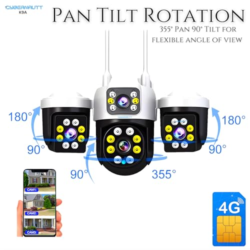 Image of XUGA K9A 9MP 3 Lens PTZ 4G Sim Wireless Outdoor CCTV Camera with Three Side View | 360 | Night Vision | Motion Detection| Siren Alarm| Outdoor | Gym | Farm | Home | Use Air-Tel 4G Sim