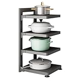 TemkIN 4 Niveles Plegable Estante Organizador de Ollas y Sartenes, Ajustable Caceroleros para Cocina, con Almohadillas Ajustables para Los Pies,Resistente Soporte para Utensilios de Cocina, (Gris)