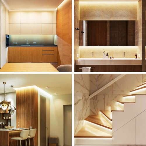 Image of 32.8ft COB LED Strip Lights 3000K Warm White Dimmable DC 24V Flexible LED Tape Light for Bedroom, with Remote and app Control LED Light Strip,for DIY Home Decoration