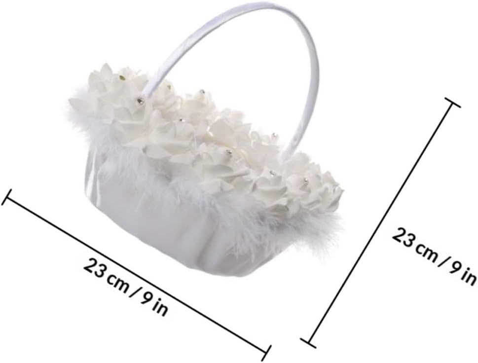 MERRYHAPY Wedding Flower Girl Basket Handheld White Container Basket for Bride Ceremony Supplies Suitable for Weddings and Flower
