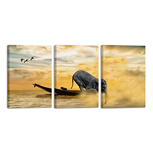 Tableau éléphant mer bateau fantaisie pour salon moderne