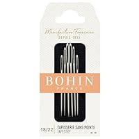 Bohin France Gobelin-Sortiment Nadelset - Vernickelte, Stumpfe Nadeln Punkt für Stick- und Projekte Nähen, Stahl, Nr. 18-22 - 6 Nadeln