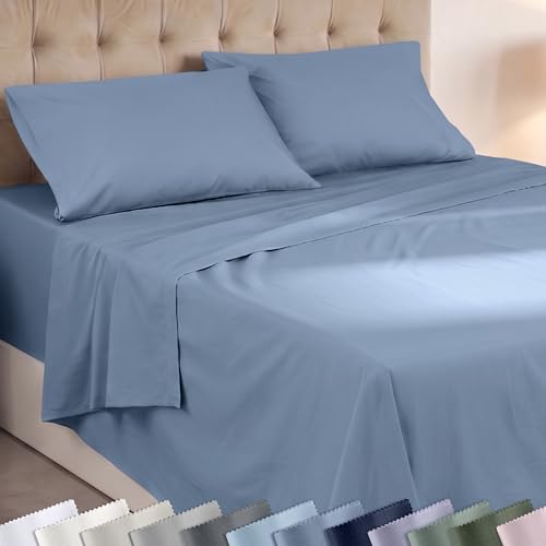 Image of Super Soft 100% Cotton Twin Sheets Set, 3 Pc Set, Blue Hydrangea | Lightweight & Breathable For Hot Sleepers, All-Around Elastic, Durable, Easy Care, OekoTex Certified