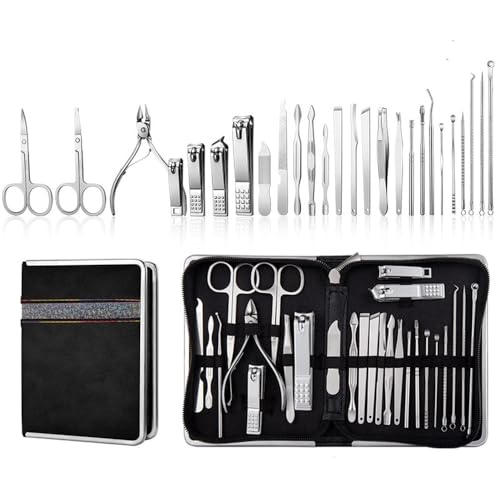Kit de pedicura de manicura, Set de manicura y pedicura acero inoxidable, kit profesional portátil 26 herramientas