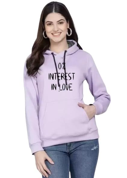 Women's Cotton Fleece 0% Interest in Love Printed Hoody Sweatshirt-image-6