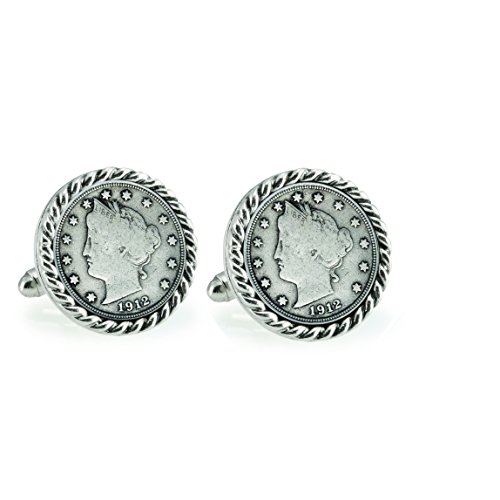 Mancuernillas Liberty Nickel Silvertone Rope Bezel miniatura 1