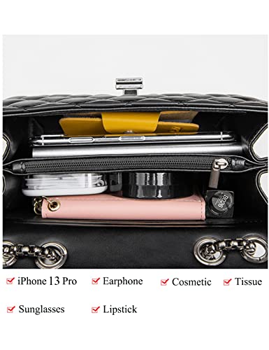Black Crossbody Bags for Women Quilted Leather Purses Shoulder Bag Handbags with Chain Strap2